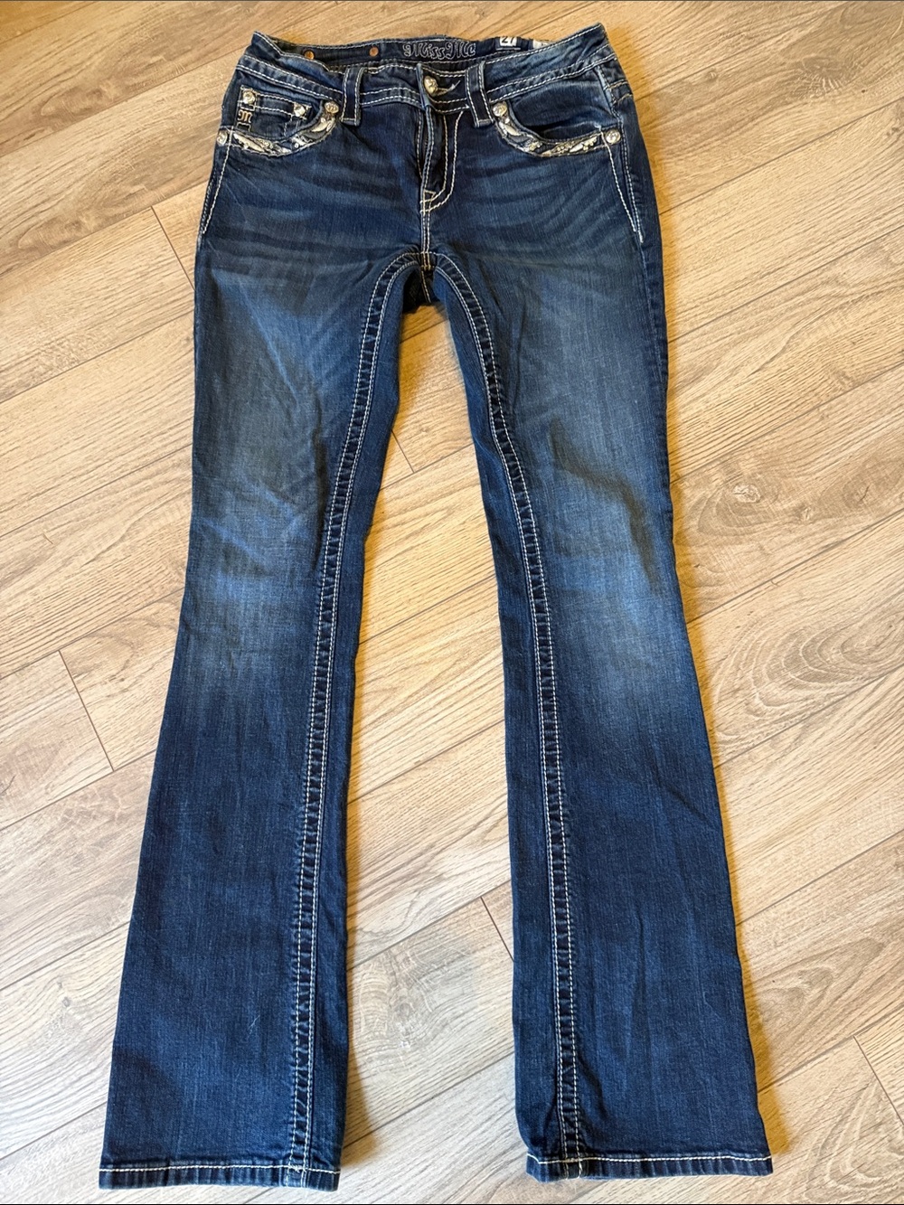 Miss me signature boot cut jeans silver sequin flap 27 - Picture 7 of 9